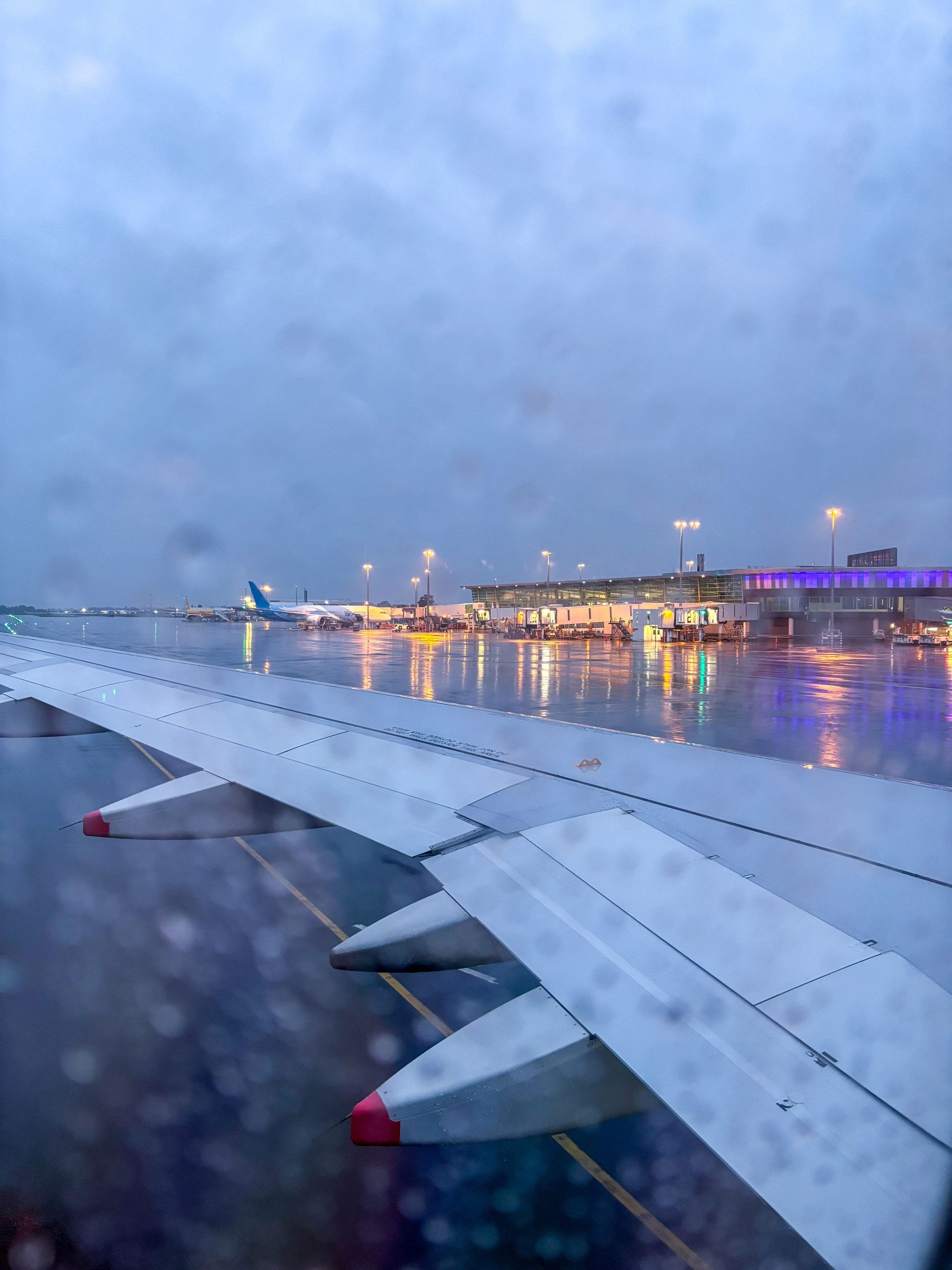 Rainy view from Window of Airplane Before Take Off