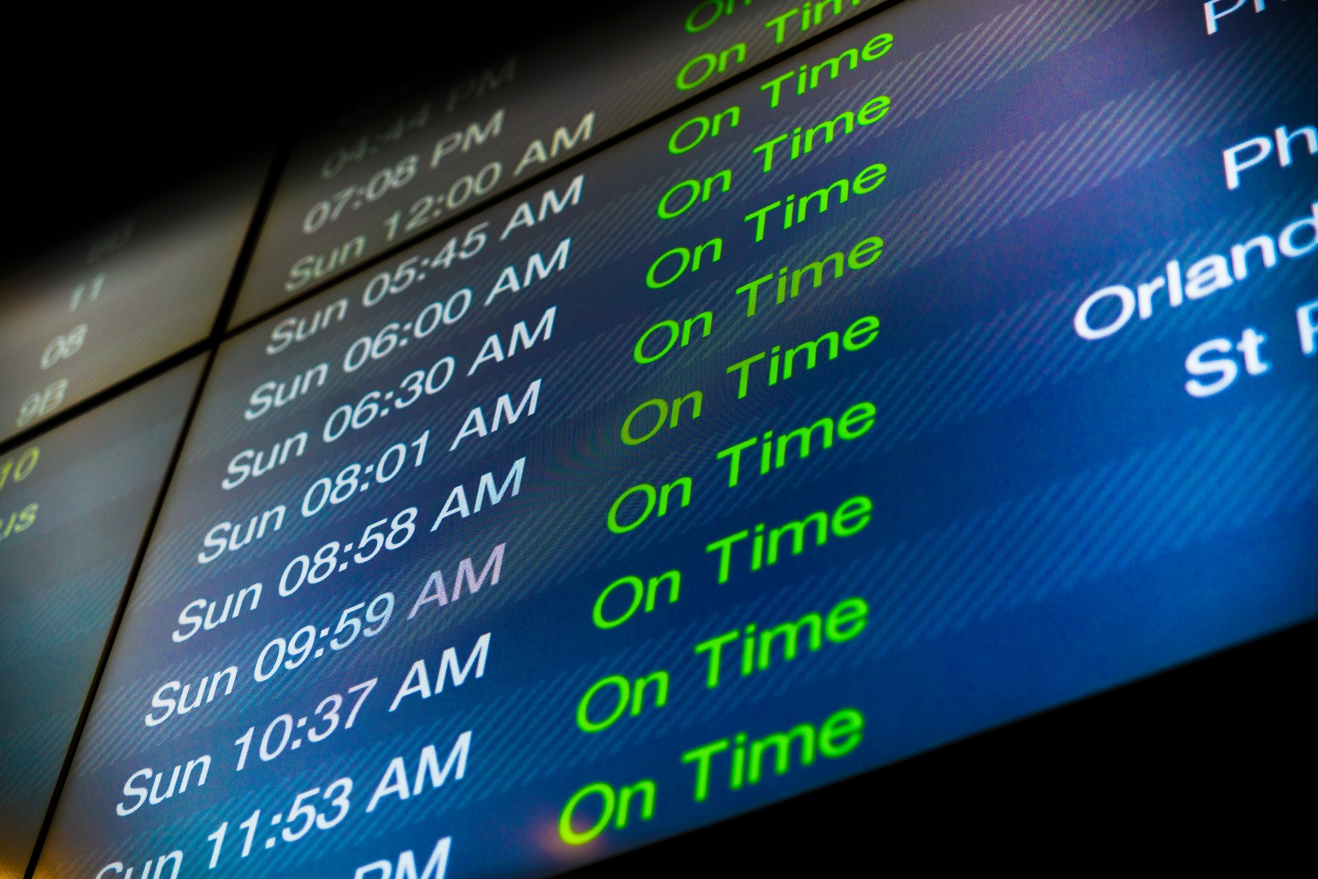 All on time! Informational tableau with flights arrival schedule in the airport lounge