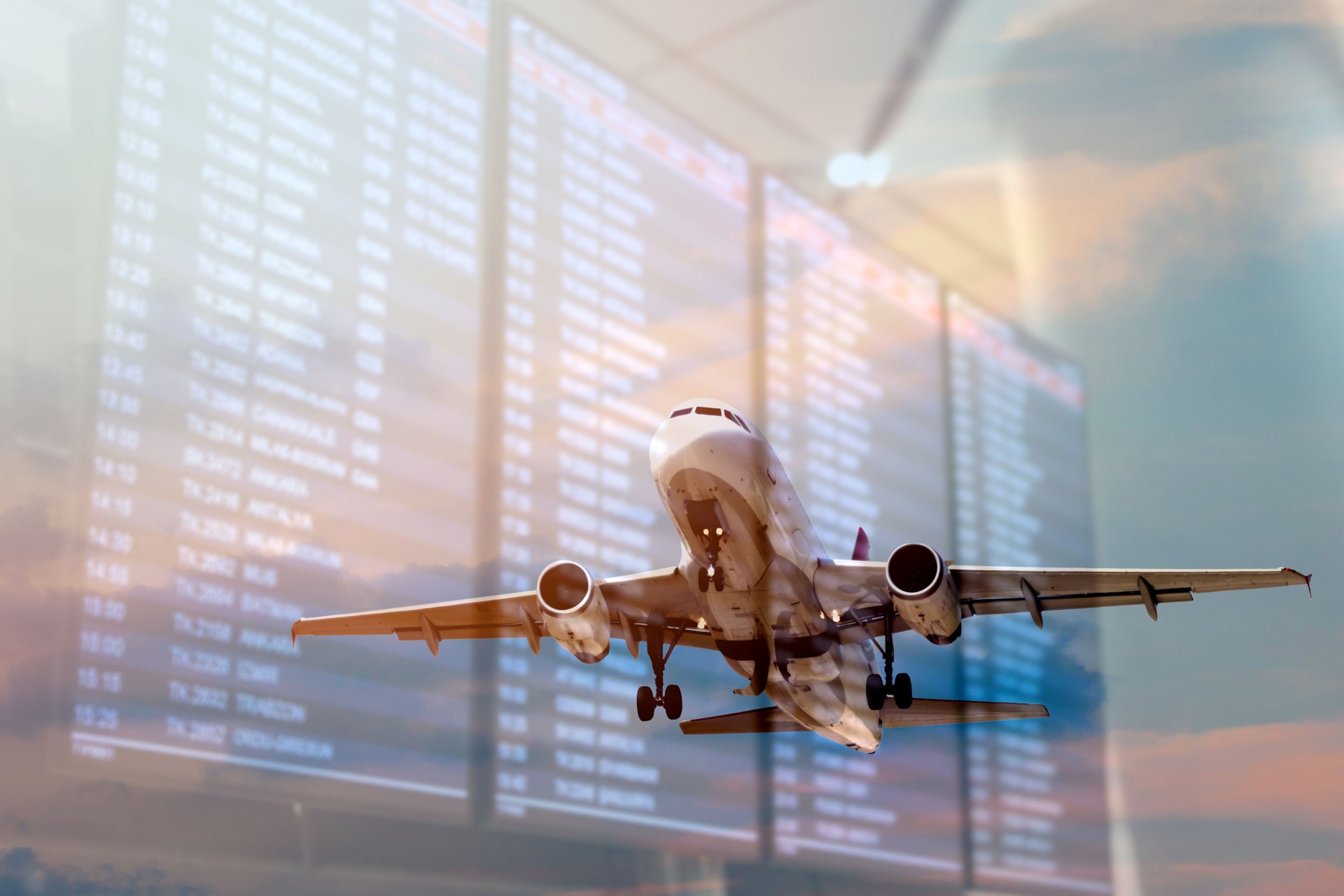 Plane and Flight information screens double Exposure Concepts