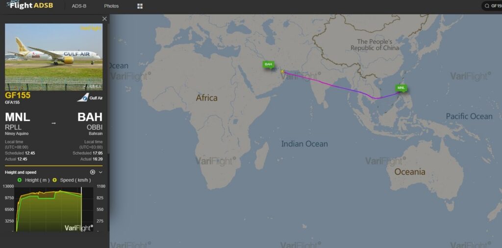 flight tracking trace included hight sepeed and aircraft info