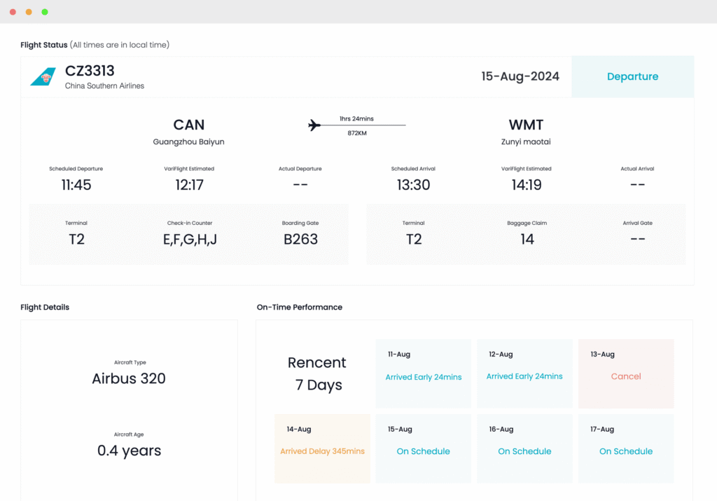 result page after use the flight status api
