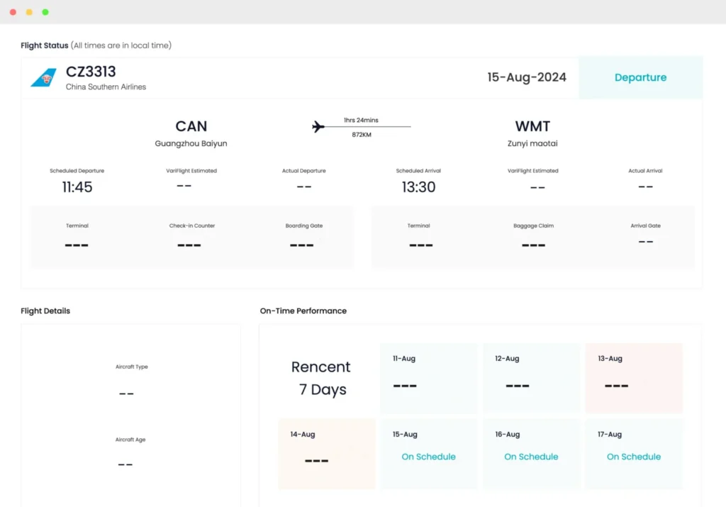 no flight data api intergration
