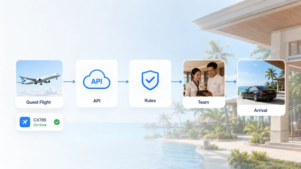 Flight status API workflow for resort guest arrival operations