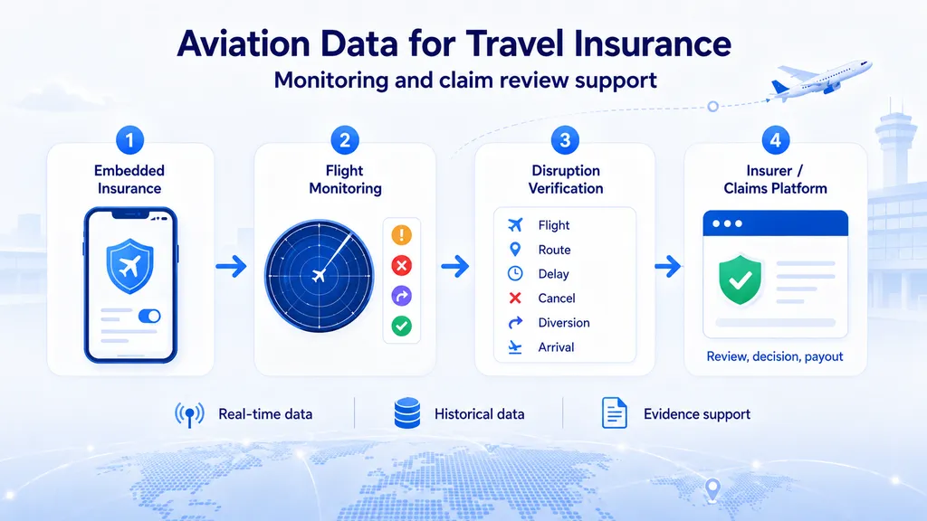 Aviation data workflow for embedded travel insurance and flight disruption claim review