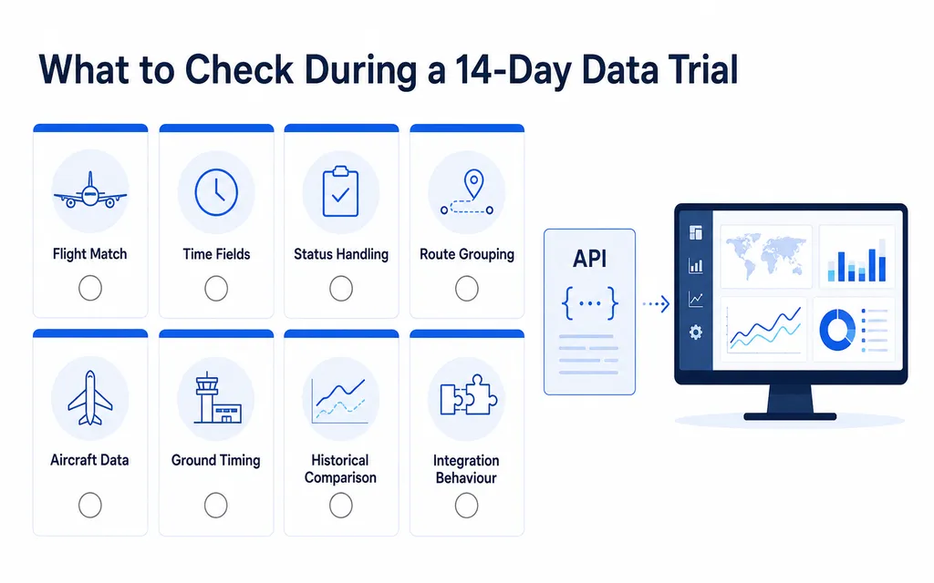 Checks for a 14-day flight operations data API trial