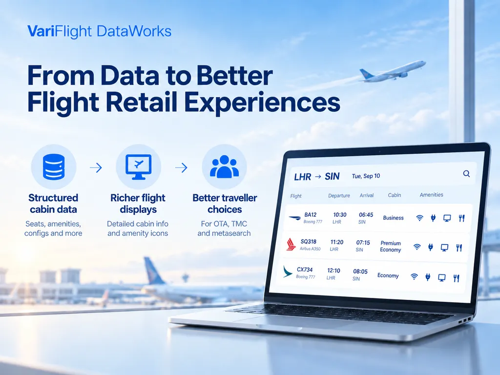 Structured cabin data used to enrich flight retail displays for OTAs and TMCs